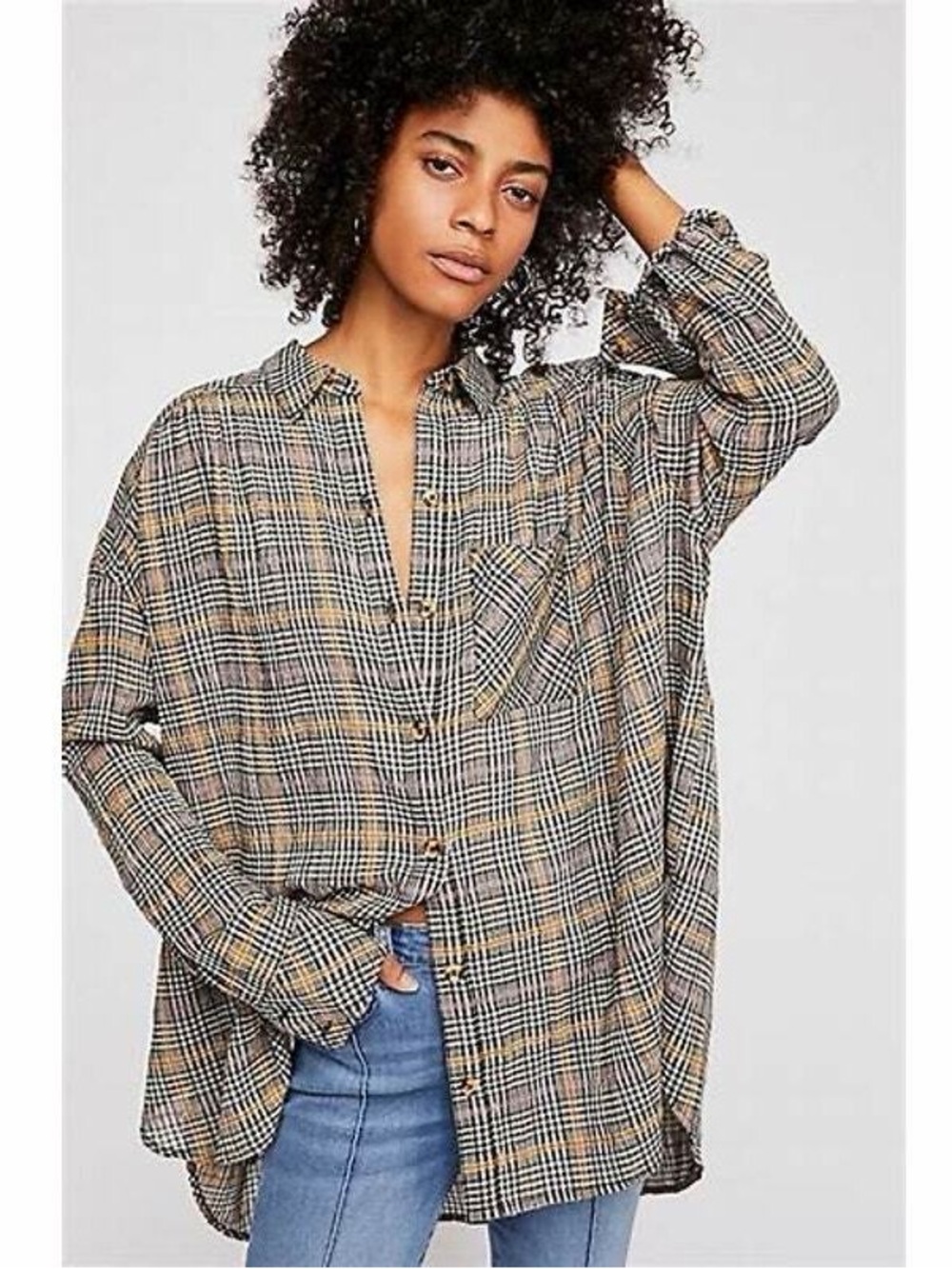 Free People Oversized Plaid Button Up Shirt Women’s XS